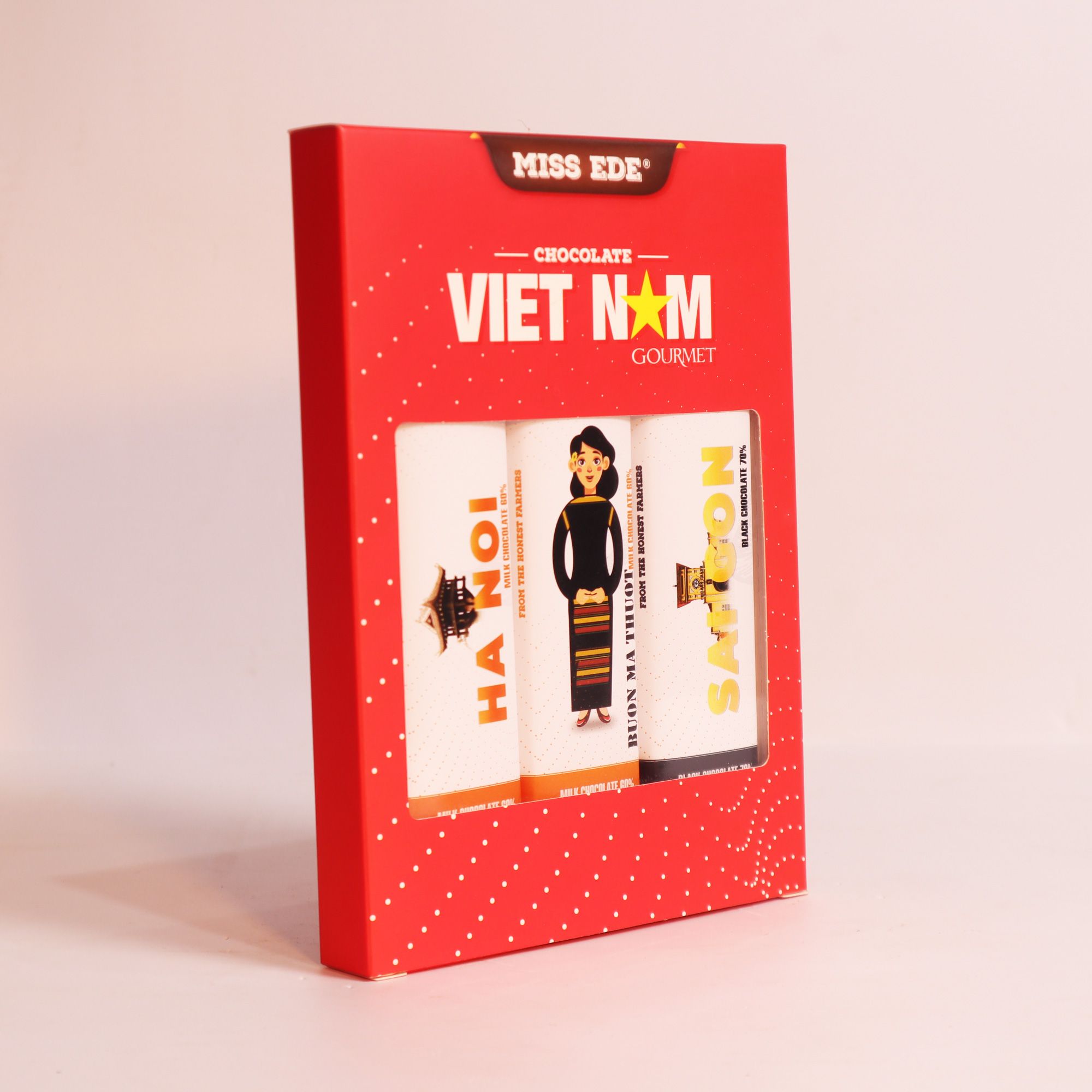  Hộp quà:  Sô cô la VIET NAM gourmet - Hộp trung (VIETNAM gourmet Chocolate - gift box Size M) - 90g 