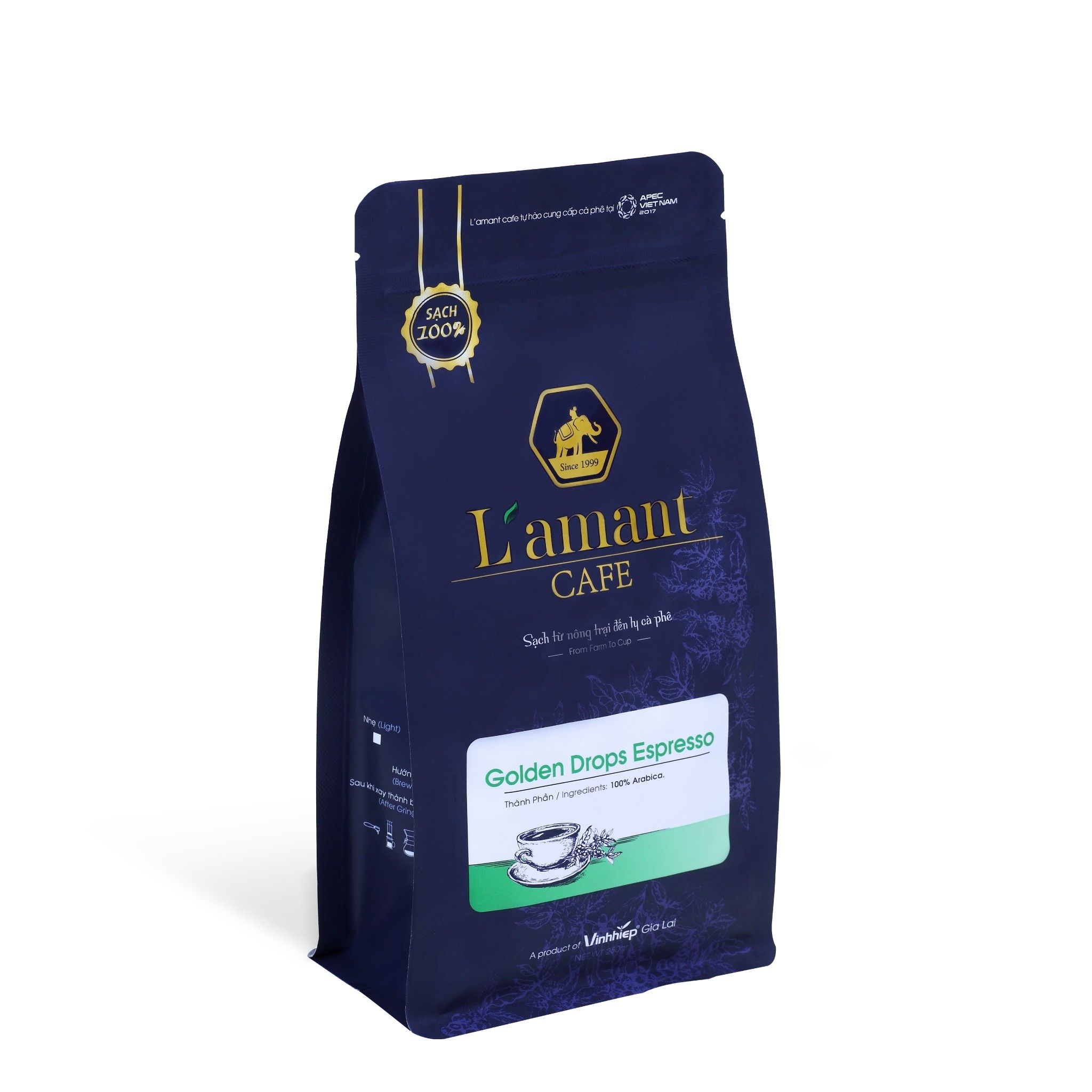  Cà phê rang nguyên hạt Golden Drop 250gr - L'amant Café Golden Drop Espresso 