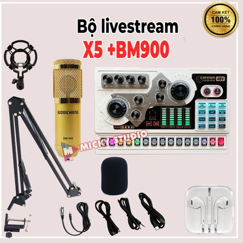 Combo mic bm900 Sourd Card X5  có cổng mic 48v âm thanh vượt trội hiệu ứng mới mẻ vui nhộn