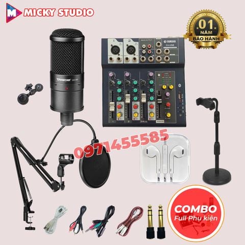 Combo micro Takstar sm8B mixer F4 yamaha bluetooth