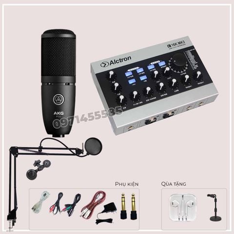 Combo micro AKG P120  sound card alctron u16k mk3 thu âm live tream