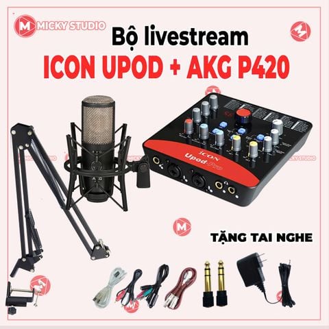 Combo micro AKG P420 sound card icon upod pro thu âm live tream