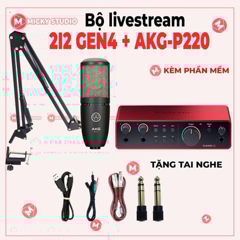 Combo Mic AKG P220 Sourd Card Focusrite 2I2 Gen 4