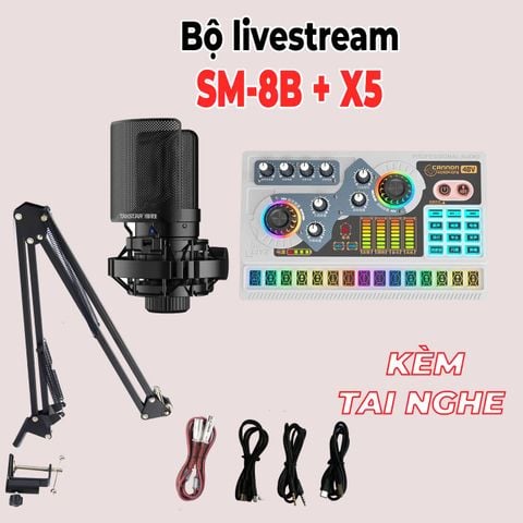 Combo mic Takstar SM8B Sourd Card X5  có cổng mic 48v âm thanh vượt trội hiệu ứng mới mẻ vui nhộn
