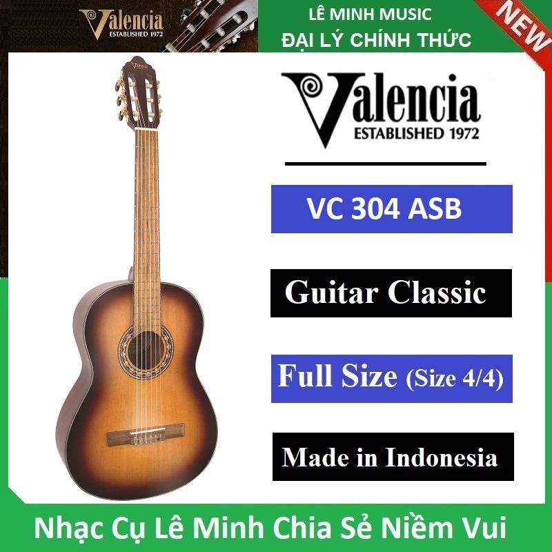 Đàn Guitar Classic Valencia VC 304 ASB