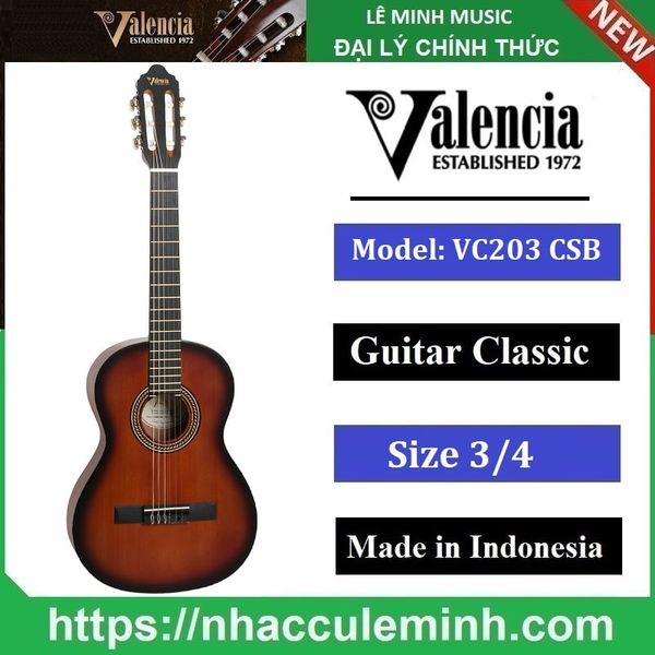 Đàn Guitar Classic Valencia VC 203 CSB (size 3/4)