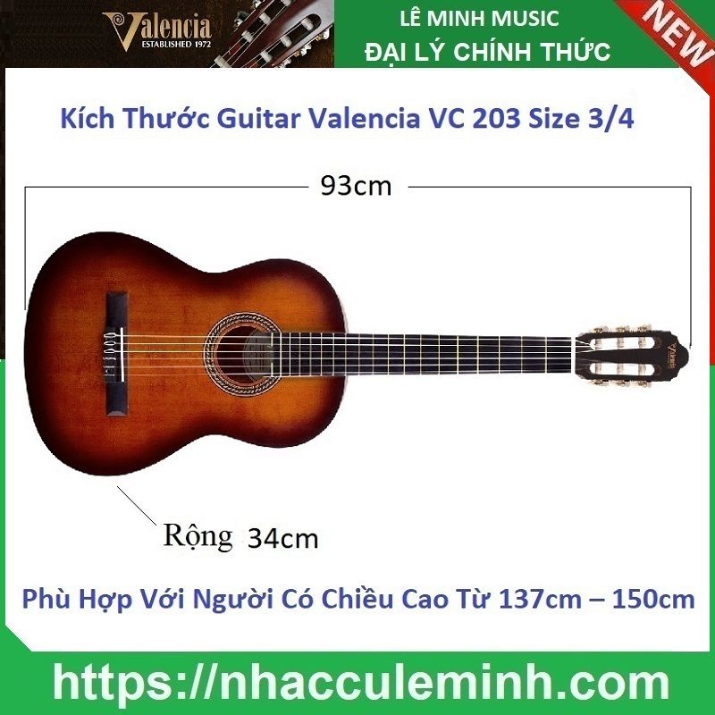 Đàn Guitar Classic Valencia VC 203 CSB (size 3/4)