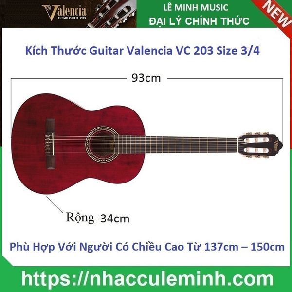 Đàn Guitar Classic Valencia VC 203 TWR (size 3/4)
