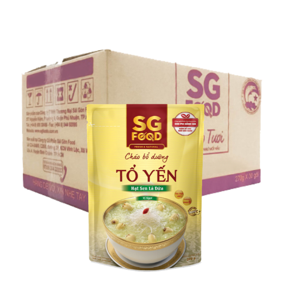 thung 30 goi chao bo duong sai gon food to yen hat sen la dua 240g