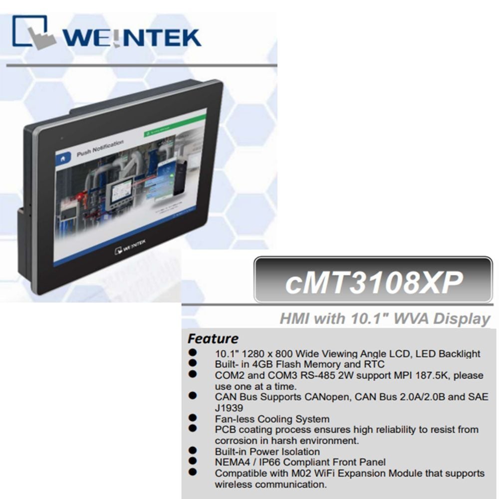 [10.1inch - CMT3108XP] Màn hình cảm ứng HMI Weintek CMT-X Advanced 10.1 inch RS232, RS485, LAN