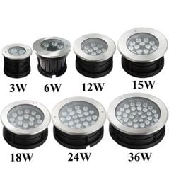 Đèn âm đất sân vườn chân đế IP68, inox khoét lỗ 3W, 6W, 9W, 12W, 15W, 18W, 24W