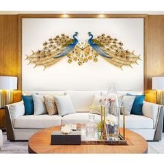Đồng hồ treo tường trang trí phòng khách chim công hạnh phúc