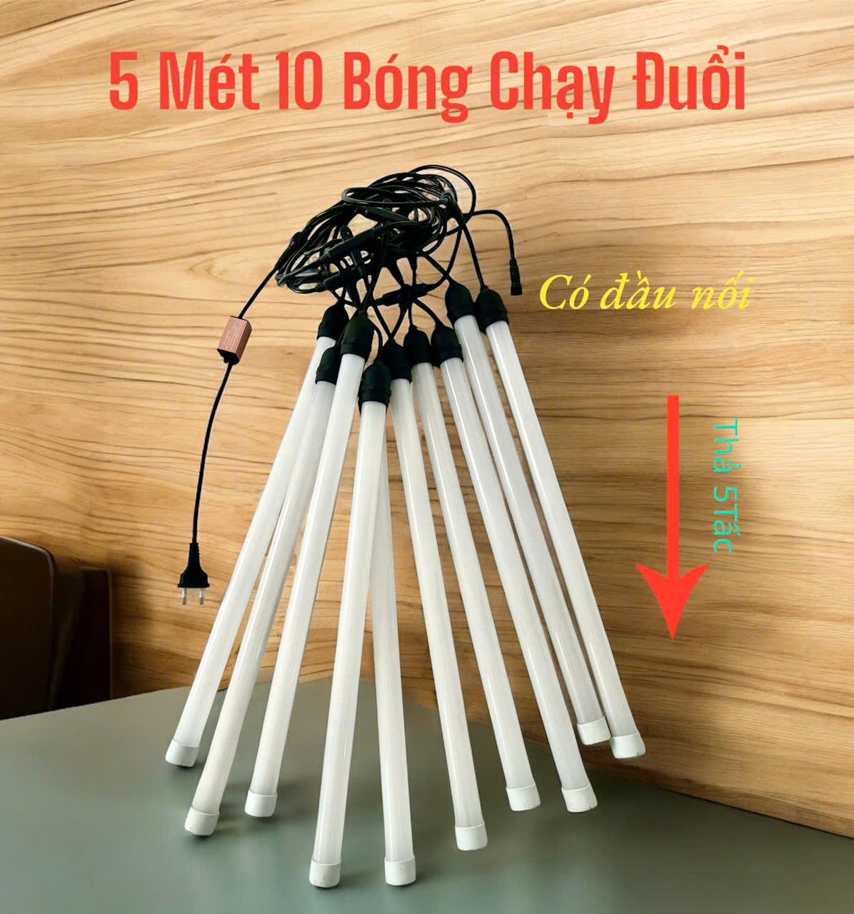 Led Sao băng tube bộ 10 cây 5 tấc dài 5m chạy đuổi