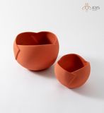 Bình hoa gốm sứ cam dáng tròn thiết kế viền nổi