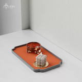 Khay đựng chữ nhật khung xi măng bề mặt lót da cam