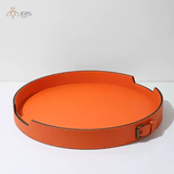 Khay đựng tròn cam bằng da PU chi tiết đai trên viền khay