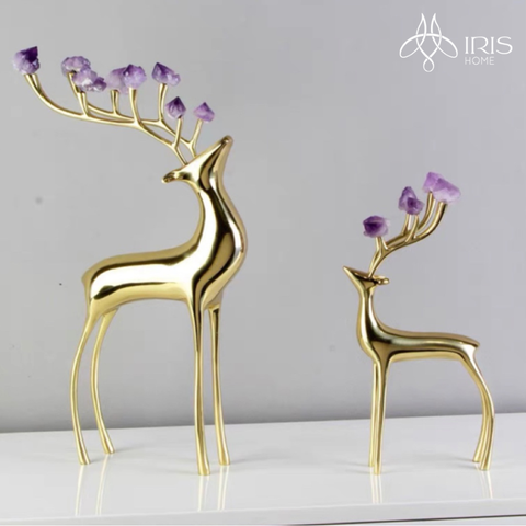 Tượng trang trí đồng kết hợp đá thạch anh tím