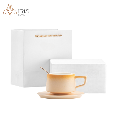 Cốc trà gốm sứ vân nhám gradient vàng mơ