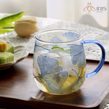 Cốc nước thuỷ tinh hoạ tiết lá bạch quả