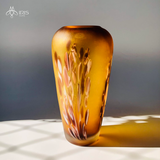 Bình hoa thuỷ tinh mờ dáng tròn đáy nhỏ màu cam vàng