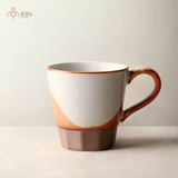 Tách gốm sứ hoạ tiết tráng men màu cam nâu trắng