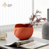 Bình hoa gốm sứ cam dáng tròn thiết kế viền nổi