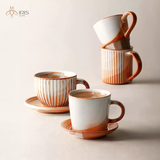 Tách gốm sứ hoạ tiết tráng men màu cam nâu trắng