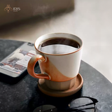 Tách gốm sứ hoạ tiết tráng men màu cam nâu trắng