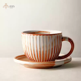 Tách gốm sứ hoạ tiết tráng men màu cam nâu trắng