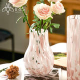 Bình hoa thuỷ tinh thân tròn hoạ tiết chấm tròn hồng trắng