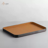 Khay đựng chữ nhật bằng da cam in hoạ tiết bo góc kim loại