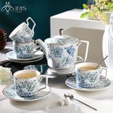 Bộ ấm chén in hoa viền bạc vẽ tay