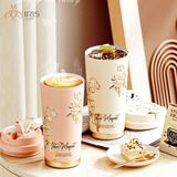 Cốc nước có nắp hoạ tiết hoa linh lan ánh vàng