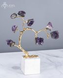 Tượng trang trí thạch anh tím tự nhiên khung đồng kết hợp chân đá marble trắng
