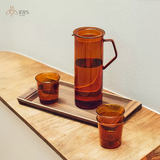 Bộ bình cốc nước thuỷ tinh cam nâu hãng Kinto - Nhật Bản