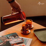 Bộ bình cốc nước thuỷ tinh cam nâu hãng Kinto - Nhật Bản