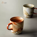 Cốc gốm sứ vân xoắn tone cam nâu men bóng lòng vân ngang men bóng