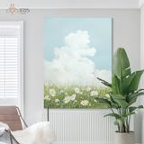 Tranh treo tường sơn dầu phong cảnh hoa lá, bầu trời