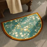 Thảm mềm chống trượt in hoạ tiết hoa trắng nền xanh viền nâu