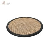 Khay đựng tròn chi tiết da và mây tre đan