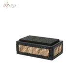 Hộp đựng chi tiết da và mây tre đan, nắp đá travertine