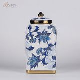 Bình gốm sứ hoạ tiết dây hoa xanh trắng