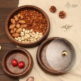 Khay đựng đồ khô tròn có nắp thân khắc thủ công