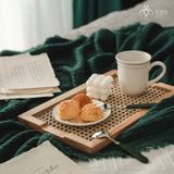 Khay đựng gỗ chữ nhật lòng mây đan