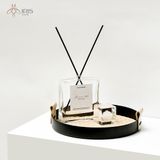 Khay đựng tròn sắt uốn da đan màu vàng