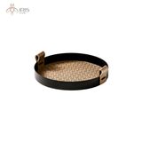 Khay đựng tròn sắt uốn da đan màu nâu nhạt