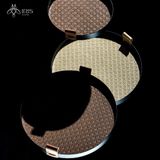 Khay đựng tròn sắt uốn da đan màu vàng