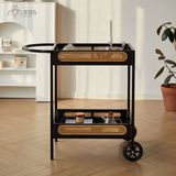 Xe đẩy 2 tầng bằng thép carbon chi tiết mây đan