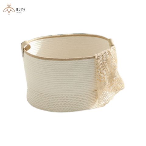 Giỏ đựng đồ cotton đan, viền màu