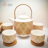 Bộ ấm chén lót gỗ - 9 món